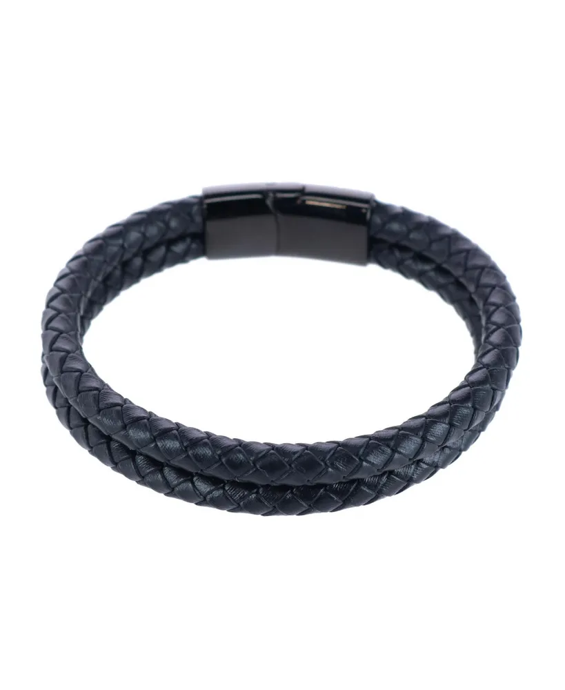 Trafalgar Simple Double Band Braided Secure Clasp Leather Bracelet