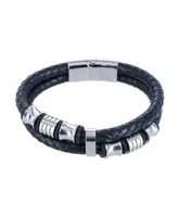 Trafalgar Silver and Leather Double Band Secure Clasp Bracelet