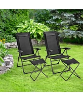 4PCS Patio Folding Dining Chair Ottoman Set Adjustable Back Camp