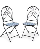 Costway 2PCS Patio Folding Mosaic Bistro Chairs Flower Pattern Seat Garden