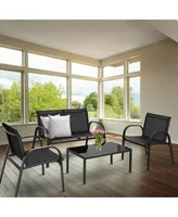 4 Pcs Patio Furniture Set Sofa Coffee Table Steel Frame Garden Deck