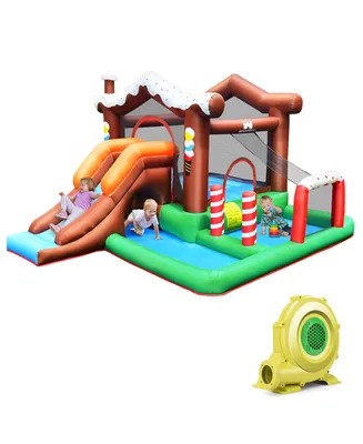 Costway Inflatable Bouncer Bounce Snow House Jump Climbing Slide w/ BallPit & tunnel