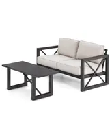 2PCS Patio Loveseat Coffee Table Set 6'' Thick Cushion Garden