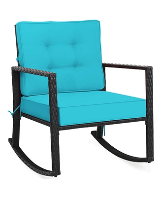 Patio Rattan Rocker Chair Outdoor Glider Rocking Chair Cushion Lawn