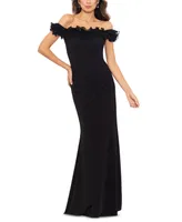 Xscape Women's Scuba-Crepe Ruffled Off-The-Shoulder Fit & Flare Gown