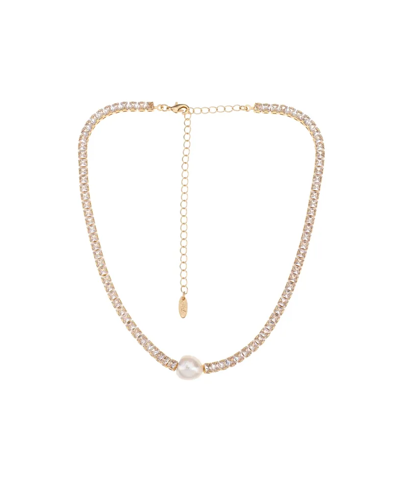 Ettika Single Freshwater Pearl with Cubic Zirconia 18K Gold Plated Necklace