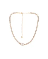 Ettika Single Freshwater Pearl with Cubic Zirconia 18K Gold Plated Necklace