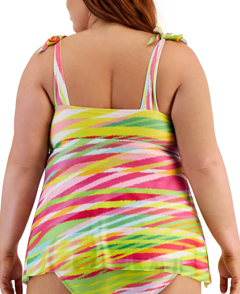 Becca Etc Plus Awaken Printed Tie-Strap Tankini Top