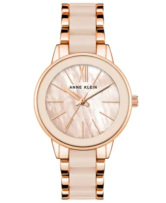 Anne Klein Women's Three Hand Quartz Rose Gold-tone Alloy and Blush Resin Link Bracelet Watch, 38mm