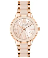 Anne Klein Women's Three Hand Quartz Rose Gold-tone Alloy and Blush Resin Link Bracelet Watch, 38mm - Rose Gold