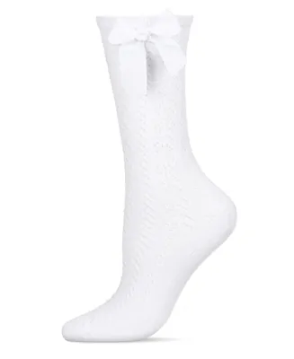 Girls' Crochet Bow Cotton Blend Knee High Sock