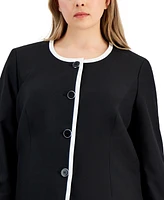 Le Suit Plus Framed Collarless Jacket & Flounce-Hem Skirt