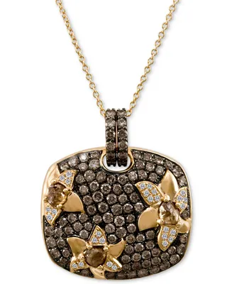 Le Vian Chocolate Diamond (2-1/4 ct. t.w.) & Vanilla Diamond (1/10 ct. t.w.) Pave Flower 18" Pendant Necklace in 14k Rose Gold