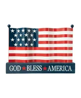 Glitzhome 14" L Metal Patriotic, Americana Flag with Wooden Base Table Decor