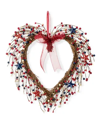Glitzhome 17" H Patriotic, Americana Berry Heart Wreath