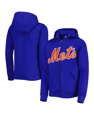 Big Boys Royal New York Mets Wordmark Full-Zip Fleece Hoodie