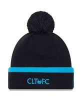 Men's New Era Black Charlotte Fc Wordmark Kick Off Cuffed Knit Hat with Pom