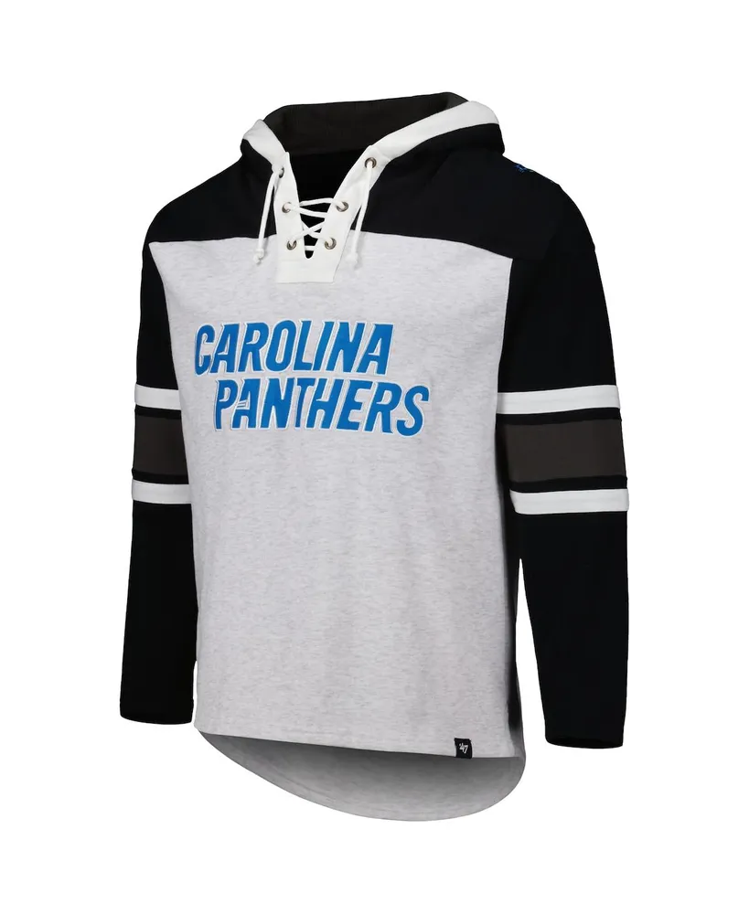 Men's '47 Brand Carolina Panthers Heather Gray Gridiron Lace-Up Pullover Hoodie