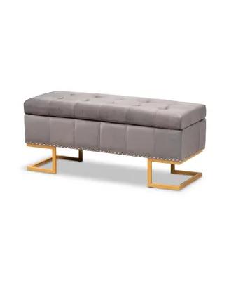 Baxton Studio Ellery Luxe and Glam Velvet Fabric Upholstered Finished Metal Storage Ottoman