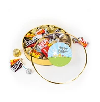 Easter Chocolate Gift Tin - Plastic Tin with Candy Hershey's Kisses, Hershey's Miniatures & Reese's Peanut Butter Cups