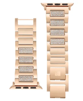Anne Klein Women's Rose Gold-Tone Alloy and Crystal Center Link Bracelet Compatible with 42/44/45/Ultra/Ultra 2 Apple Watch - Rose Gold