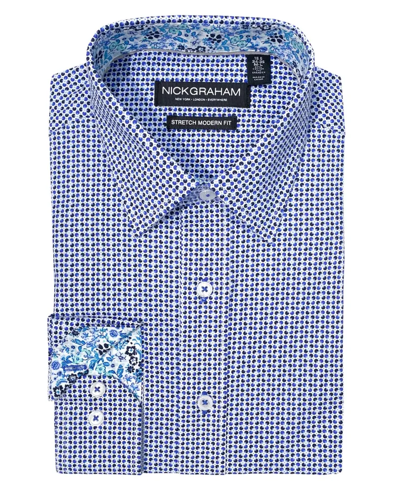 Nick Graham Men's Modern Fit Olives Circle Dress Shirt