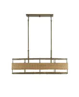 Savoy House Arcadia 4-Light Linear Chandelier in Burnished Brass with Natural Rattan