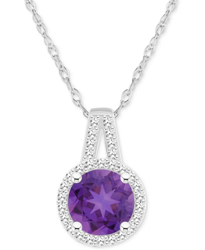 Amethyst (1-1/4 ct. t.w.) & Diamond (1/6 Halo 18" Pendant Necklace Sterling Silver (Also Citrine, Garnet, Peridot, Blue Topaz)