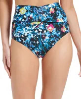 Calvin Klein Women's Printed High-Waist Draped-Front Tummy-Control Swim Bottoms