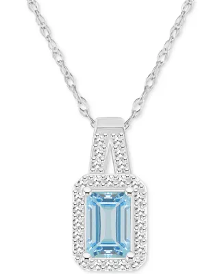 Aquamarine (1/2 ct. t.w.) & Diamond (1/8 Halo 18" Pendant Necklace Sterling Silver (Also Opal)