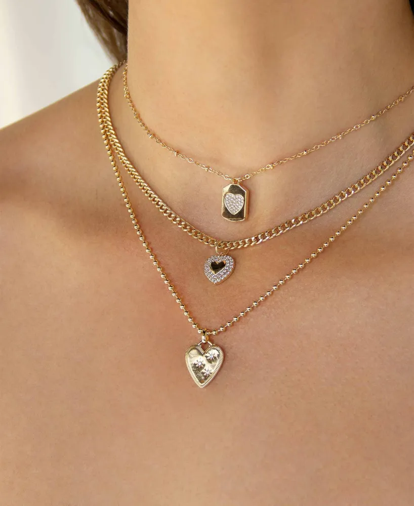Ettika 18k Gold-Plated 3-Pc. Set Cubic Zirconia Heart Pendant Necklaces