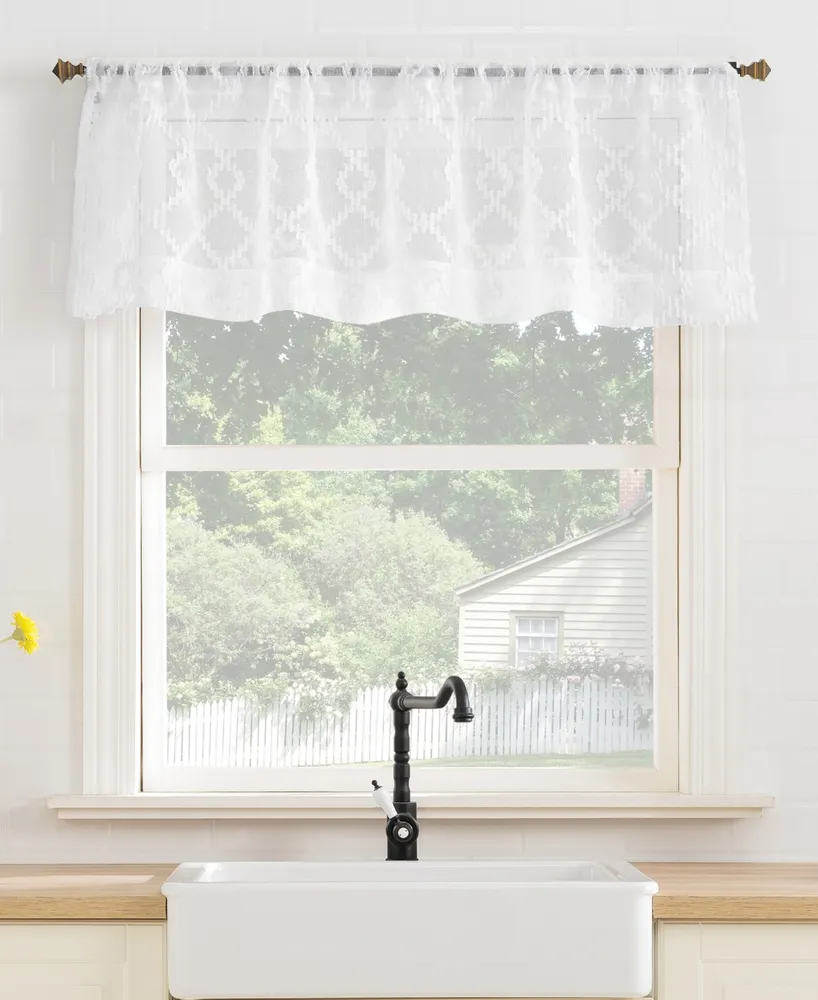 No. 918 Tina Geometric Clipped Semi-Sheer Rod Pocket Kitchen Single Curtain Valance, 54" x 15"