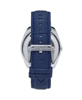 Heritor Automatic Men Roman Leather Watch - Silver/Navy, 46mm