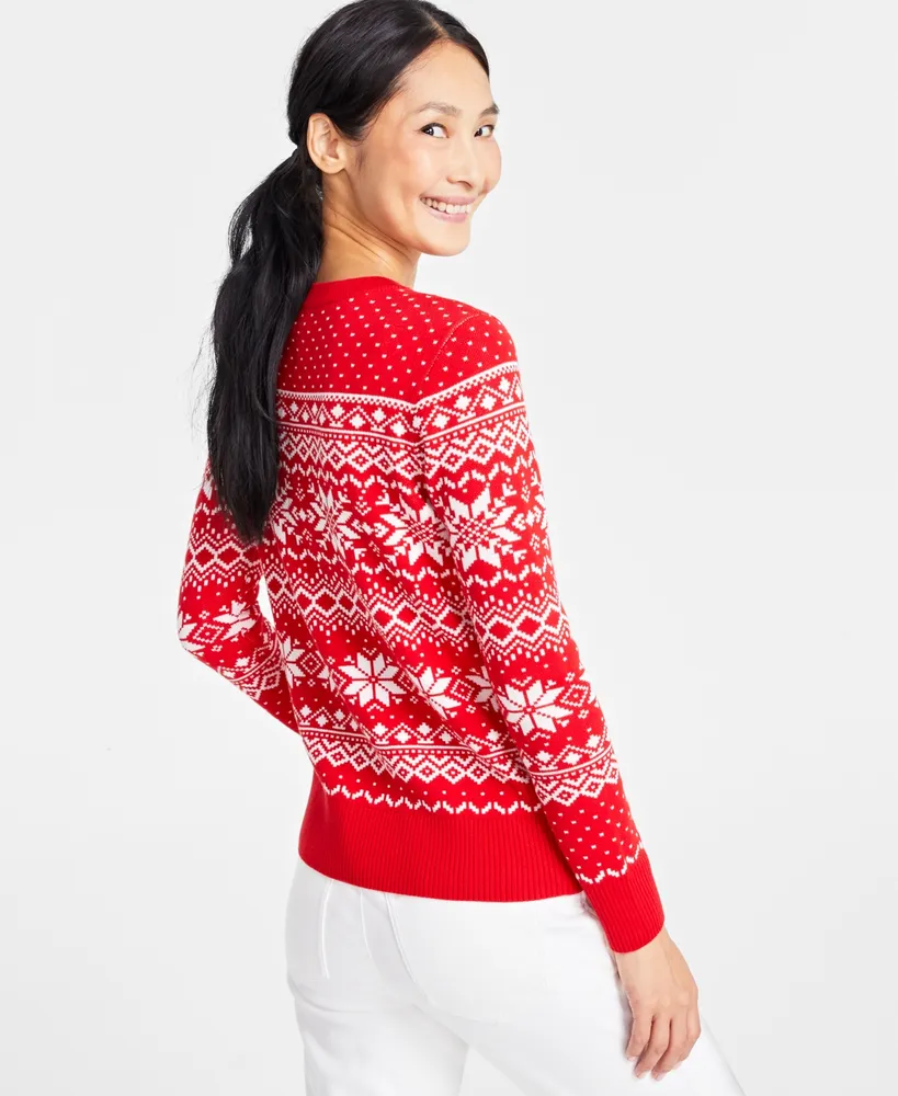 Holiday Lane Women's Festive Fair Isle Snowflake Sweater, Created for Macy's
