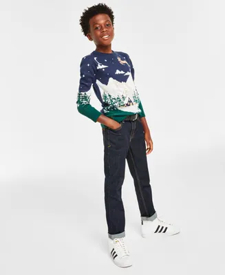 Holiday Lane Big Boys Snowy Landscape Crewneck Sweater, Created for Macy's