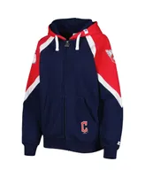 Women's Starter Navy, Red Cleveland Guardians Hail Mary Full-Zip Hoodie