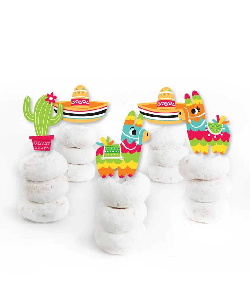 Pinata Party Dessert Cupcake Toppers Colorful Fiesta Clear Treat Picks Set of 24