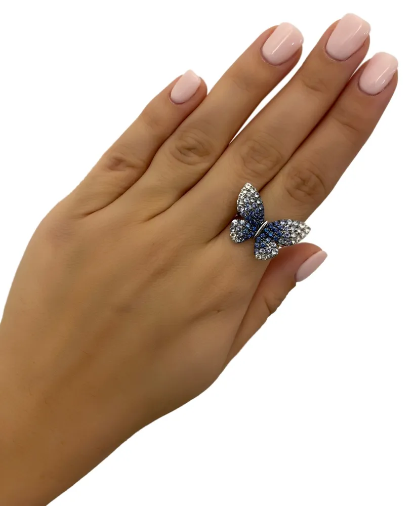 Le Vian Denim Ombre (1-3/4 ct. t.w.) & White Sapphire (1/3 ct. t.w.) Butterfly Ring in 14k White Gold