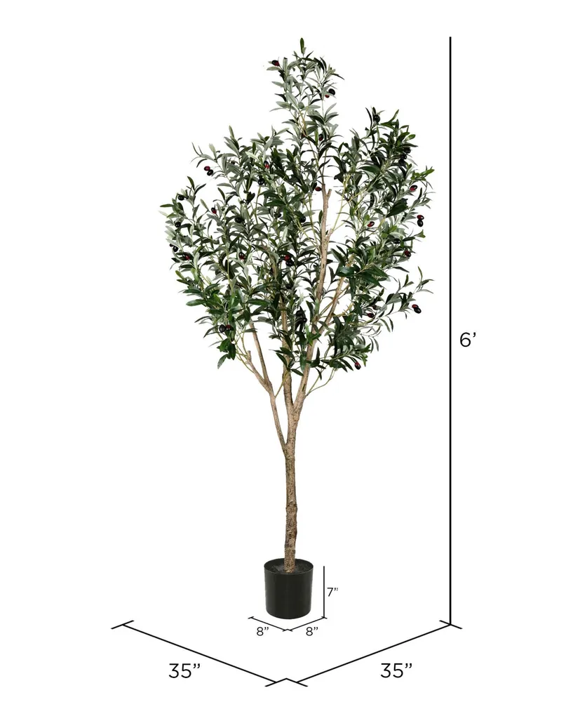 Vickerman 72" Artificial Green Olive Tree in Black Planters Pot