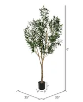 Vickerman 72" Artificial Green Olive Tree in Black Planters Pot