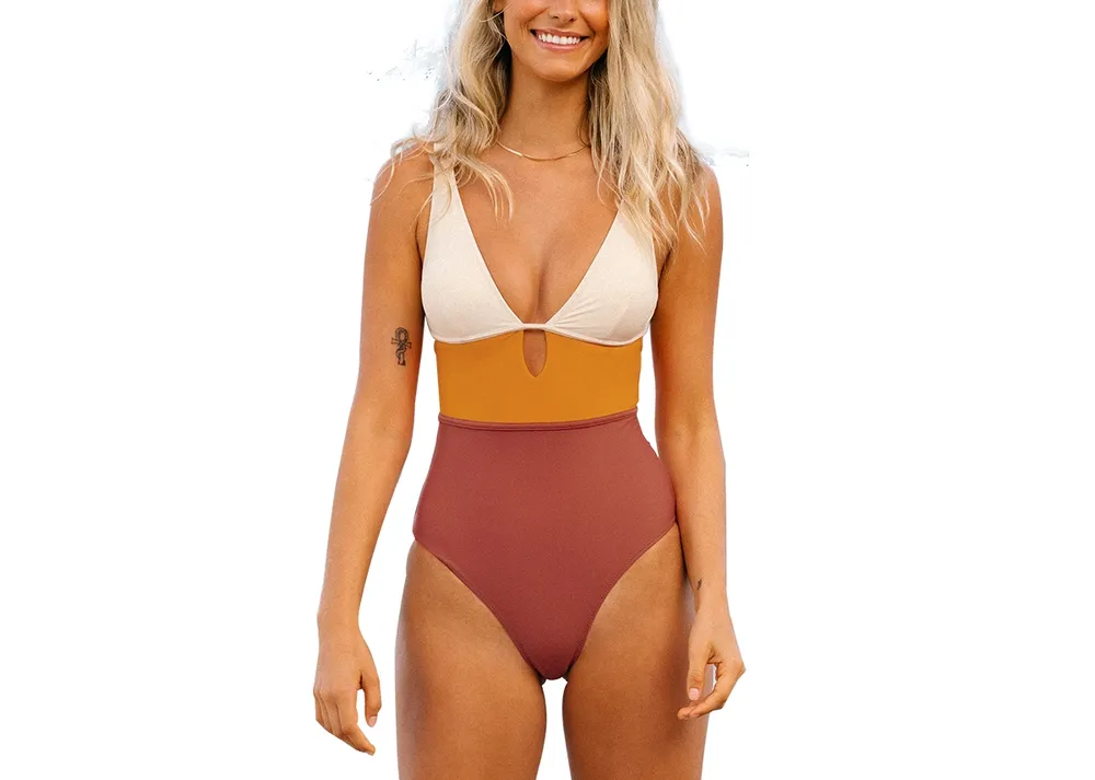 Cupshe Women's One Piece Swimsuit Color Block Keyhole Cutout Bathing Suit