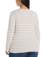 Ella Rafaella Plus Snap Trim Stripe Asymmetrical Sweater