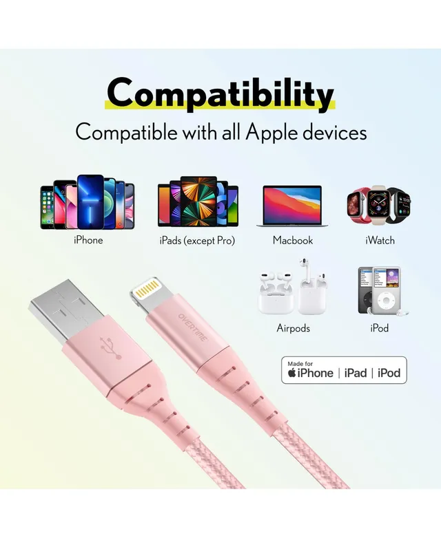 iPhone Charger Cable 4 Foot, Overtime Apple MFi Certified USB to Lightning  Cable, 4ft USB Cord for iPhone