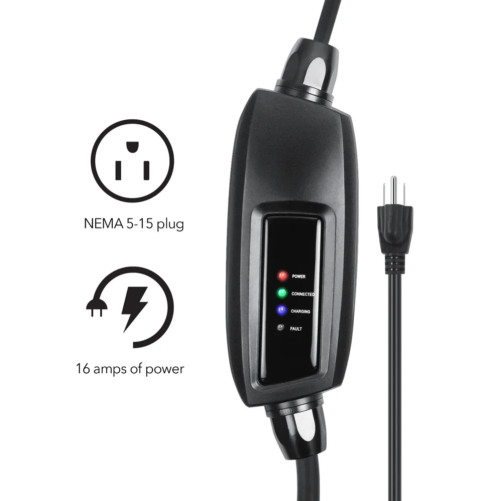 Lectron 110V 16 Amp Level 1 Ev Charger with 21ft/6.4m Extension Cord J1772 Cable & Nema 5-15 Plug Electric Vehicle Charger