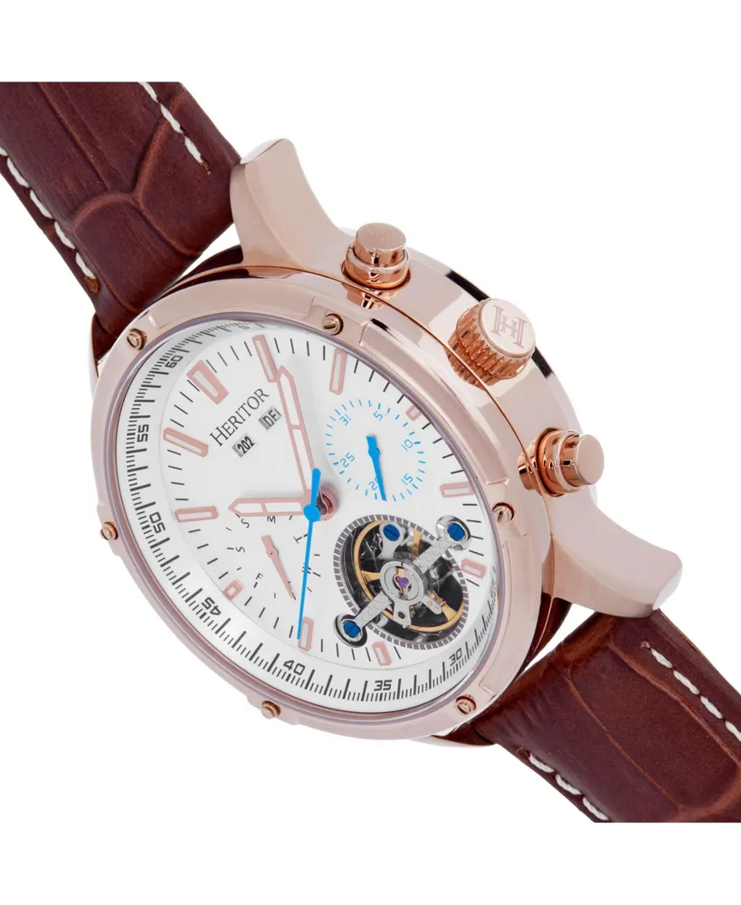 Heritor Automatic Men Wilhelm Leather Watch - Brown/Rose Gold, 42mm