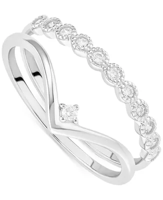 Giani Bernini 2-Pc. Set Cubic Zirconia Circle and V Stack Rings Sterling Silver, Created for Macy's
