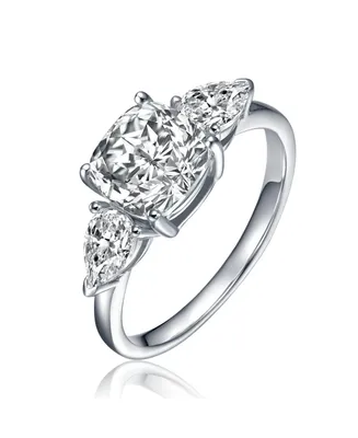Genevive Sterling Silver White Gold Plated Clear Cubic Zirconia Engagement Ring