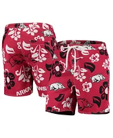 Men's Wes & Willy Cardinal Arkansas Razorbacks Floral Volley Logo Swim Trunks