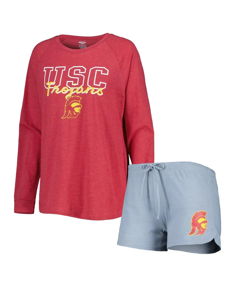 Women's Concepts Sport Cardinal, Gray Usc Trojans Raglan Long Sleeve T-shirt and Shorts Sleep Set