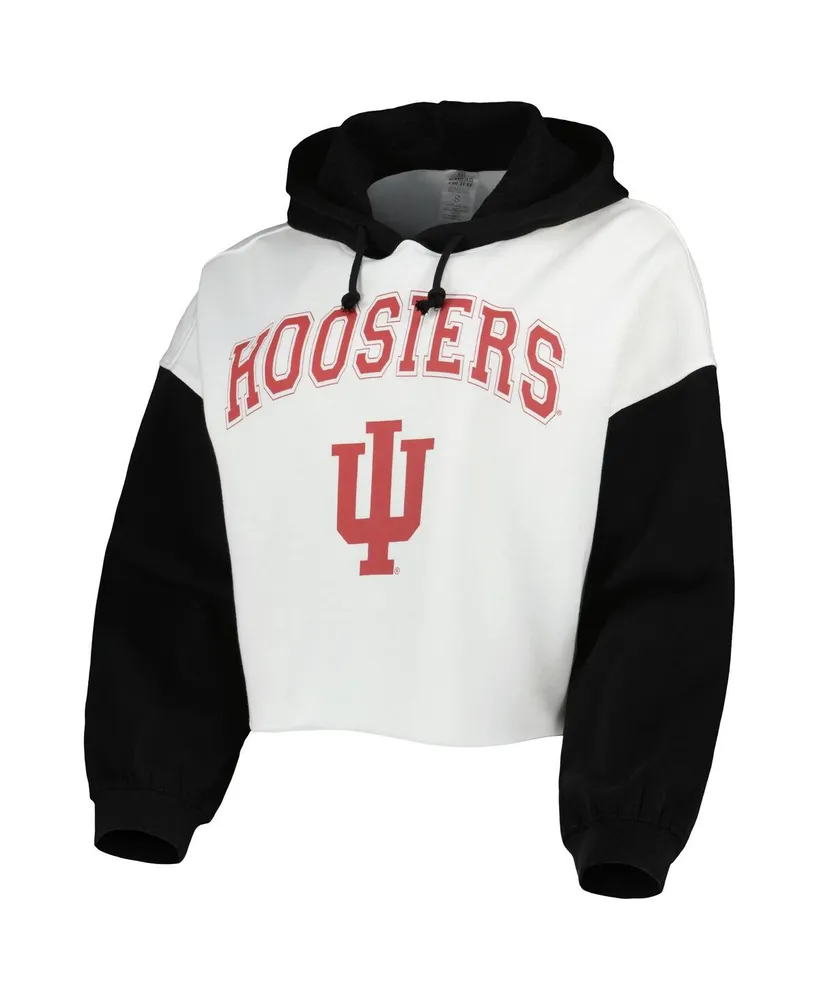 Women's Gameday Couture White and Black Indiana Hoosiers Good Time Color Block Cropped Hoodie